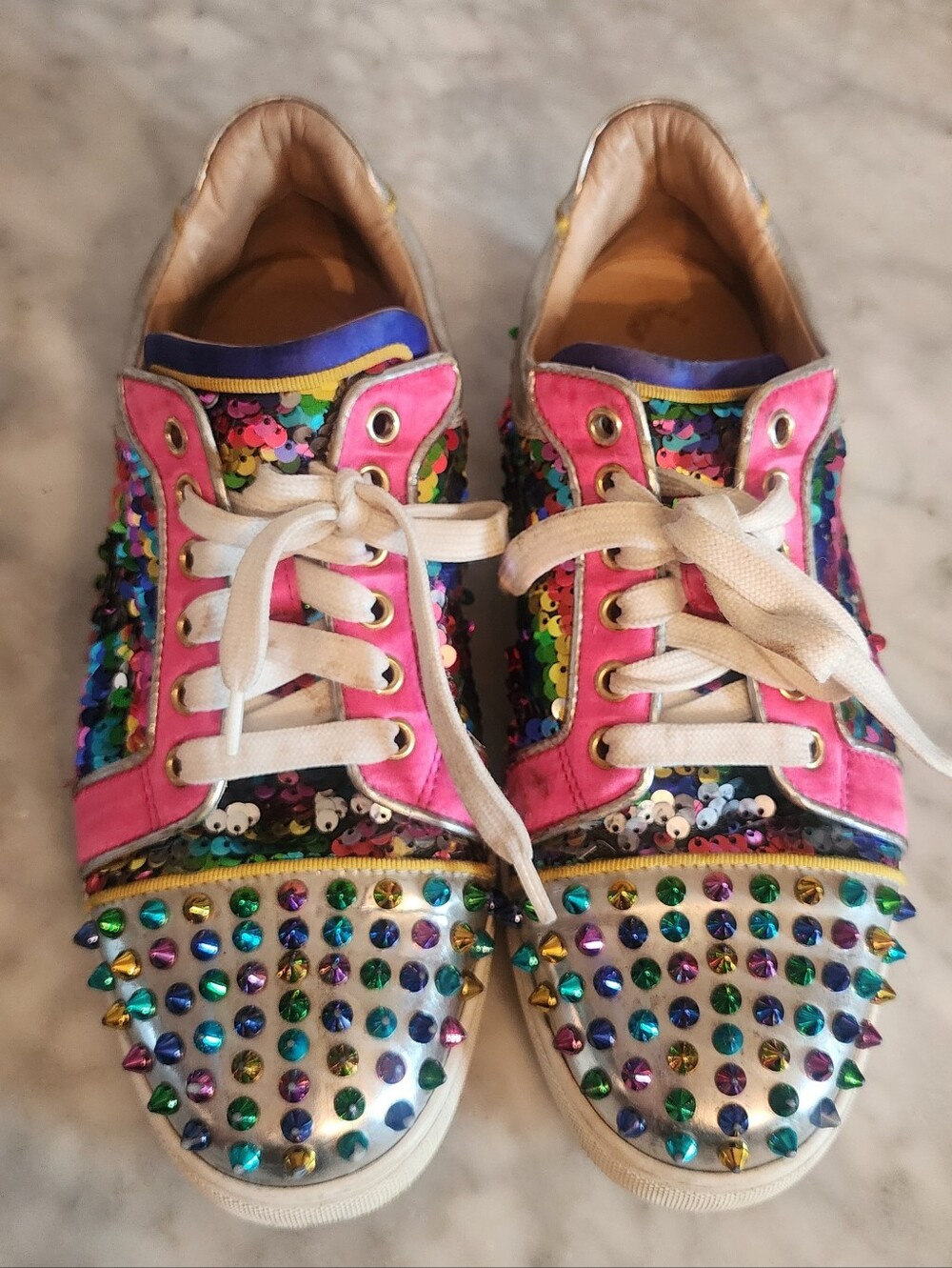 Christian Louboutin Multicolor Sequin and Stud Sneakers